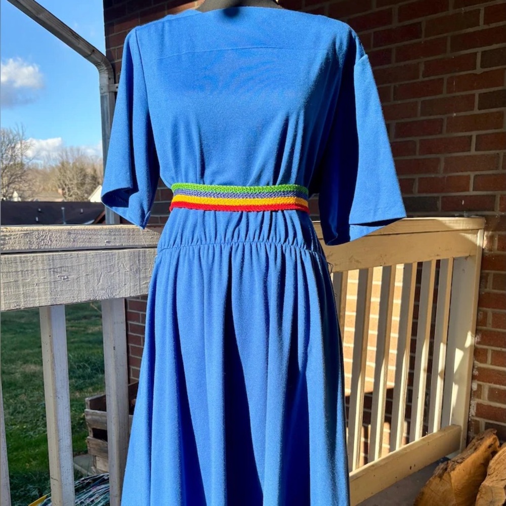 Sears Blue Midi Dress with Colorful Belt